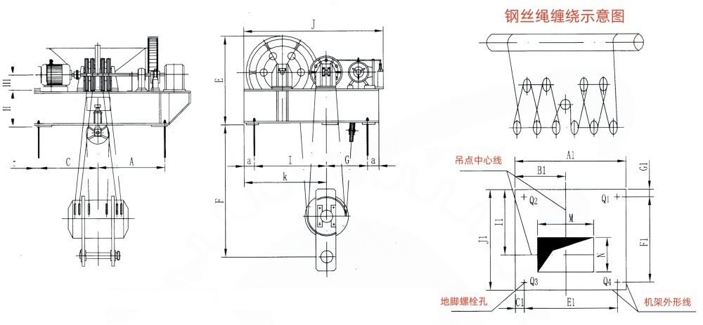 QP1×630KN-QP1×1250KN系列卷?yè)P(yáng)式單吊點(diǎn)啟閉機(jī)外形及基礎(chǔ)布置示意圖.jpg