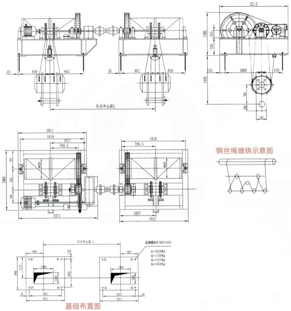 QP2×400KN系列卷?yè)P(yáng)式雙吊點(diǎn)啟閉機(jī)外形及基礎(chǔ)布置示意圖.jpg