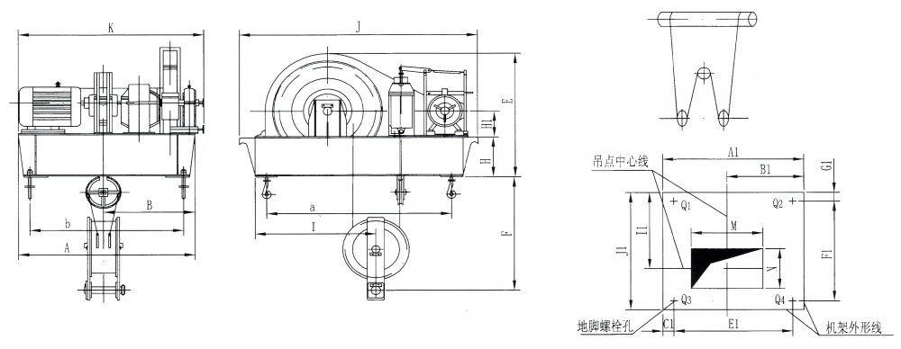 QP1×50KN-QP1×250KN系列卷?yè)P(yáng)式單吊點(diǎn)啟閉機(jī)外形及基礎(chǔ)布置示意圖.jpg